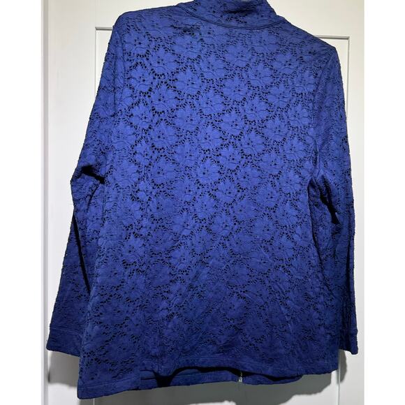 Denim + Company Royal Blue Soft Cotton Blend Cardigan Floral Lace Women's 1X - Picture 5 of 7